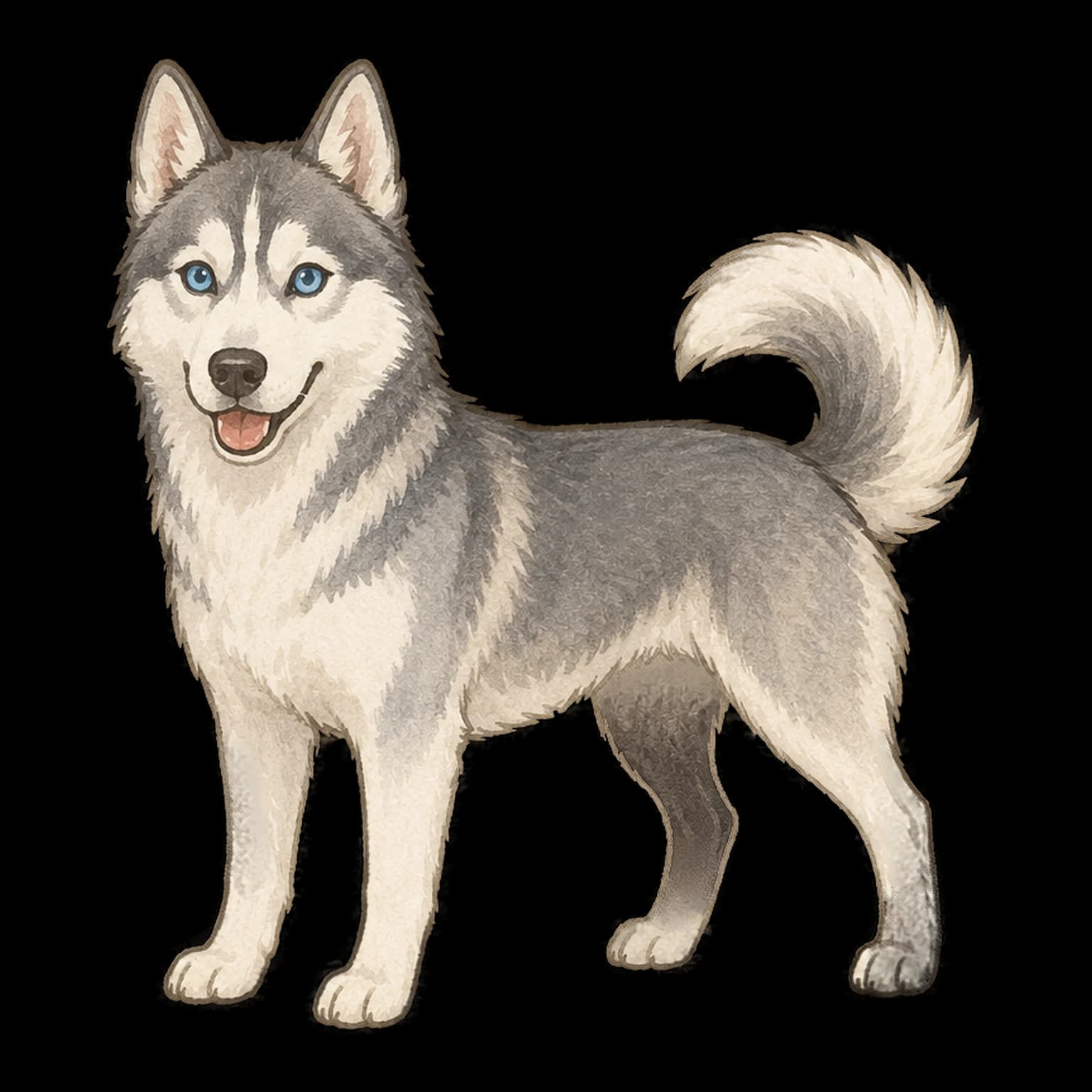 西伯利亚哈士奇犬全身插画